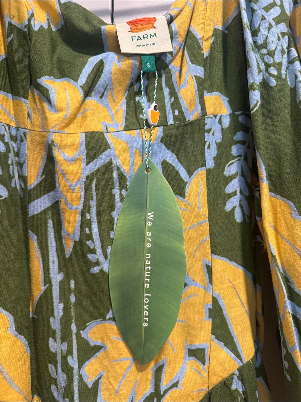 NWT Farm Rio Green Foliage Sketch Lenzing™ Ecovero™ Euroflax™ Mini Dress - Picture 2 of 3